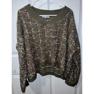 Favlux Olive Multi-color Metallic‎ Threaded Embellished Sweater Size Small